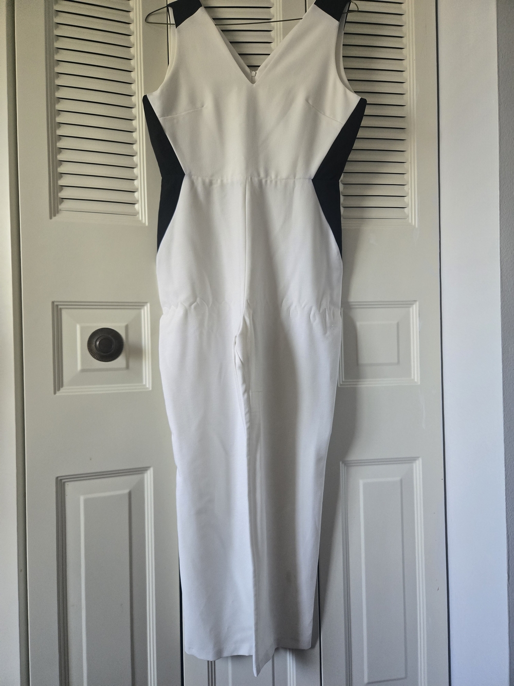 White and Black Colorblock V-Neck Jumpsuit